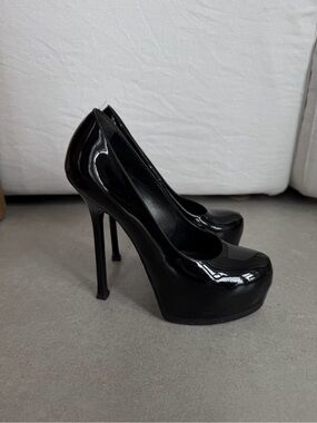 YSL Black Patent Tribute High Heel Platform Pumps
